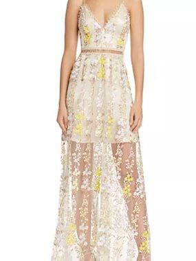 Aqua Satin Slip Dress with Cream and Yellow Floral Lace